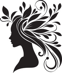Stylized Woman Profile with Nature-Inspired Hair Design	