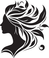 Stylized Woman Profile with Nature-Inspired Hair Design	