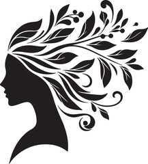 Stylized Woman Profile with Nature-Inspired Hair Design	