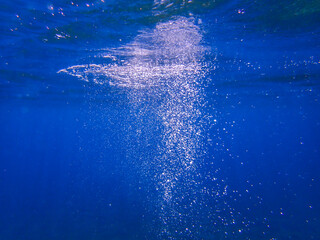 Bubbles under the sea in the crystal clear green sea water. Mediterranean sea bubbles, Air bubbles...