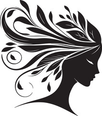 Stylized Woman Profile with Nature-Inspired Hair Design	