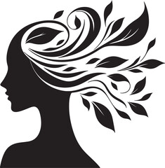 Stylized Woman Profile with Nature-Inspired Hair Design	