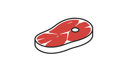 Illustration of a red raw steak with white fat and black outline on a plain white background view