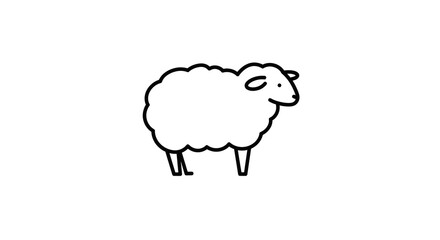 A simple line drawing of a sheep with a fluffy body standing on a white background in a minimalist style