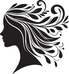 Stylized Woman Profile with Nature-Inspired Hair Design	