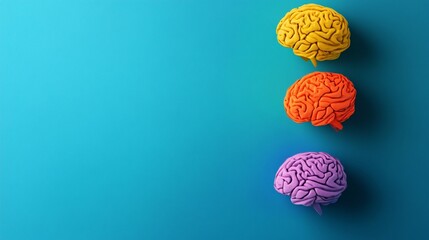 Colorful brain illustrations on a vibrant turquoise background, representing creativity, intelligence, and cognitive functions, ideal for educational and artistic projects.