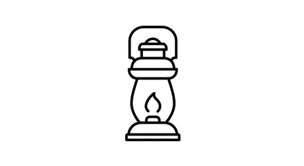 A simple black outline drawing of a vintage lantern with a visible flame on a white background space