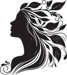 Stylized Woman Profile with Nature-Inspired Hair Design	