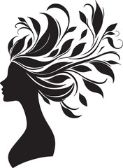 Stylized Woman Profile with Nature-Inspired Hair Design	