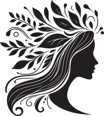 Stylized Woman Profile with Nature-Inspired Hair Design	