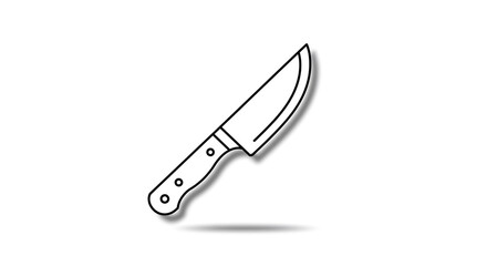 A simple black outline drawing of a chef's knife with a shadow on a plain white background surface