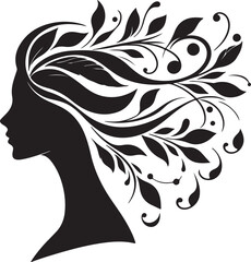 Stylized Woman Profile with Nature-Inspired Hair Design	