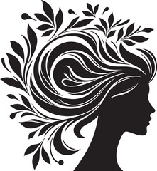 Stylized Woman Profile with Nature-Inspired Hair Design	