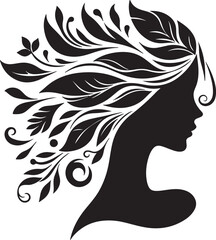 Stylized Woman Profile with Nature-Inspired Hair Design	