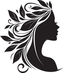 Stylized Woman Profile with Nature-Inspired Hair Design	