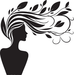 Stylized Woman Profile with Nature-Inspired Hair Design	