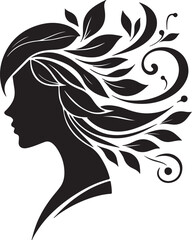 Stylized Woman Profile with Nature-Inspired Hair Design	