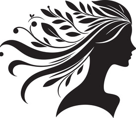 Stylized Woman Profile with Nature-Inspired Hair Design	