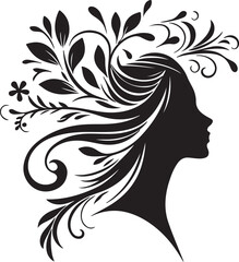 Stylized Woman Profile with Nature-Inspired Hair Design	