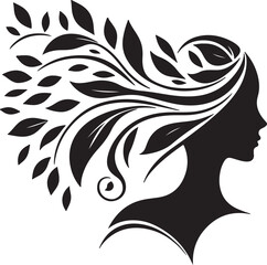 Stylized Woman Profile with Nature-Inspired Hair Design	