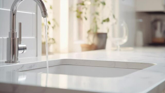 New kitchen sink with sleek faucet in a contemporary home setting.