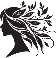 Stylized Woman Profile with Nature-Inspired Hair Design	