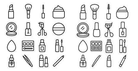 The image is of various makeup and beauty products, including a brush, a bottle, and a tube