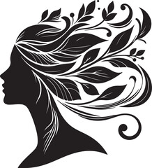 Stylized Woman Profile with Nature-Inspired Hair Design	