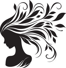 Stylized Woman Profile with Nature-Inspired Hair Design	