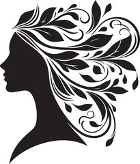 Stylized Woman Profile with Nature-Inspired Hair Design	