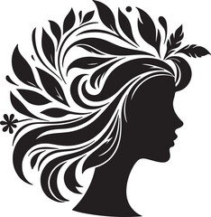 Stylized Woman Profile with Nature-Inspired Hair Design	