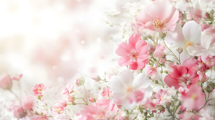 Obraz premium White and pink flowers softly blending into a watercolor background with blurred edges, isolated on white for postcards, banners