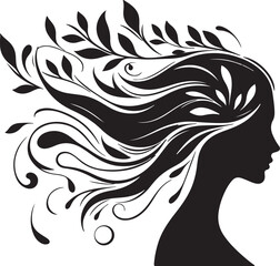 Stylized Woman Profile with Nature-Inspired Hair Design	
