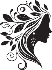 Stylized Woman Profile with Nature-Inspired Hair Design	