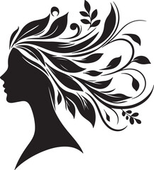Stylized Woman Profile with Nature-Inspired Hair Design	