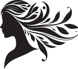 Stylized Woman Profile with Nature-Inspired Hair Design	