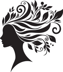 Stylized Woman Profile with Nature-Inspired Hair Design	