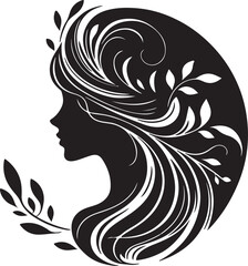 Stylized Woman Profile with Nature-Inspired Hair Design	