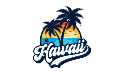 Naklejka premium Hawaii logo design vector, Hawaii beach logo design vector
