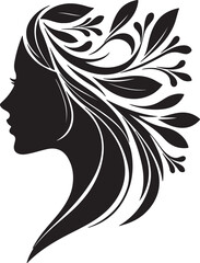 Stylized Woman Profile with Nature-Inspired Hair Design	