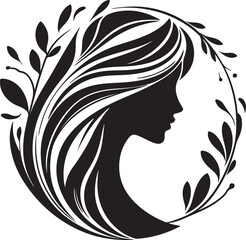 Stylized Woman Profile with Nature-Inspired Hair Design	
