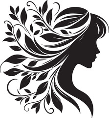Stylized Woman Profile with Nature-Inspired Hair Design	