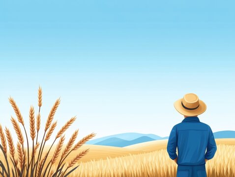 Farmer Gazing at Golden Field