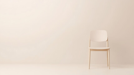 Solitary chair in a minimalist room, promoting simplicity and understated elegance. The chair stands alone against a monochrome background.