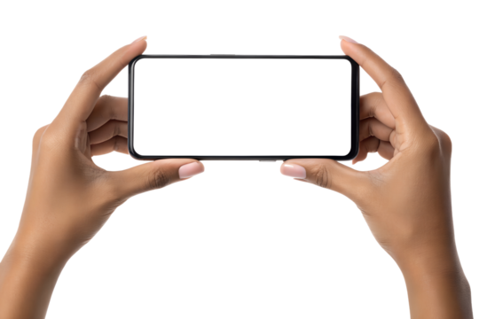 Hands Holding Smartphone with Blank Screen isolated on transparent background - Powered by Adobe