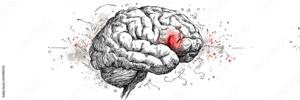Aufkleber Creative Sketch of a Brain With a Red Center, Inviting Messages and Ideas in an Artistic Representation of Thought and Inspiration