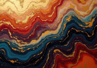 Obraz premium Colorful marble texture with gold veins forming wavy patterns