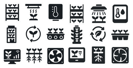Collection of plant-related icons, including a plant growing out of a container, a plant growing out of a pot, and a plant growing out of a greenhouse