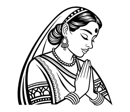Indian Woman Namaste Greeting - Traditional Welcome Gesture