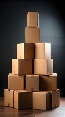 Obraz premium Stack of Cardboard Boxes Against Black Background